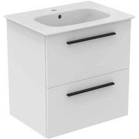 Ideal Standard i.life A Wall-Hung Vanity Unit with Black Handles & Basin Matt White 600mm x 440mm x 630mm (500HM)