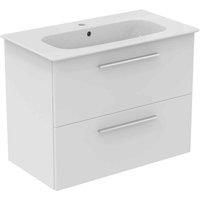 Ideal Standard I.life A 80Cm Matt White Wall Hung Vanity Unit, 84Cm White Vanity Basin And Chrome Handle Pack