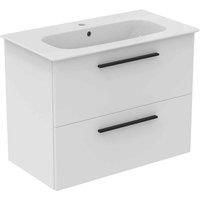 Ideal Standard I.life A 80Cm Matt White Wall Hung Vanity Unit, 84Cm White Vanity Basin And Black Handle Pack