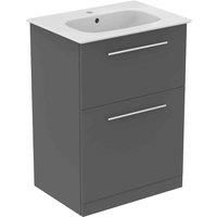 Ideal Standard i.life A Floorstanding Vanity Unit With Chrome Handles & Basin Matt Grey 600mm x 440mm x 853mm (251HM)