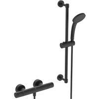 Ideal Standard Ceratherm T25 Exposed Thermostatic Shower Mixer Pack With Idealrain M1 100Mm Handspray, 600Mm Rail, And 1.25M Hose, Silk Black