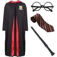 Unisex Black Harry Potter Kids Wizard Costume- Robe, Wand, Glasses, Tie and Owl