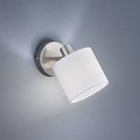 Reality Leuchten Tommy wall spotlight, nickel/white, width 12 cm, metal/fabric