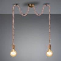 Trio Leuchten Rope 310100204 Pendant Light Antique Brass Metal Linen Suspension Excl. 1 x E27 Pendant 2-Bulb