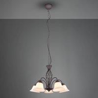 Trio Leuchten Rustica 101000524 Pendant Light Metal Rust-Coloured Glass Matte White 5X E14
