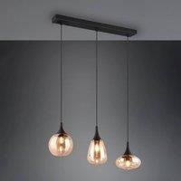 Trio Lighting LUMINA pendant light, 3-bulb, black/amber, glass