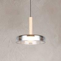 Trio Lighting LED pendant light Celeste, chrome/wood, 22 cm, glass, dimmable