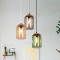 Trio Lighting Cork pendant light, multicoloured, 30 cm, 3-bulb, glass/cork