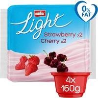 Mller Light Strawberry & Cherry Yogurt 4 x 160g (640g)