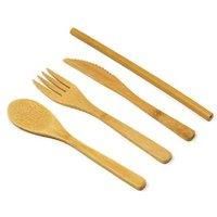 Bamboo Cutlery Set of 4 Piece Camping In Textile Bag