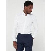 BOSS Mens H-HANK-kent-C1-214 Slim-fit Shirt in Easy-Iron Stretch-Cotton poplin White