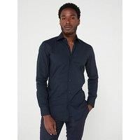 BOSS Mens H-HANK-kent-C1-214 Slim-fit Shirt in Easy-Iron Stretch-Cotton poplin Blue