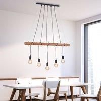 JUST LIGHT. Damian pendant light with wooden beam and 5 sockets