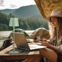 JUST LIGHT. Euria rechargeable LED table lamp, green, iron, IP54