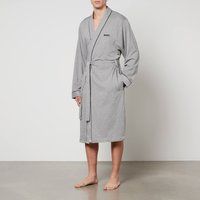 BOSS Mens Kimono BM Cotton-Jersey Dressing Gown with Piping and Logo Grey