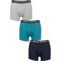Mens 3 Pack BOSS Plain Cotton Stretch Longer Leg Boxer Briefs Navy / Grey / Green S