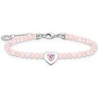 Thomas Sabo Women Bracelet heart with pink pearls 925 Sterling Silver, Cold Enamel A2092-035-9
