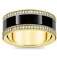 Thomas Sabo Women Yellow-gold plated band ring with black cold enamel and zirconia 18K Yellow Gold Plating, Cold Enamel, 925 Sterling Silver TR2446-565-11