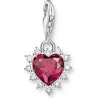 THOMAS SABO Red Sapphire Heart Charm with Recycled Silver Cubic Zirconia Stones Lobster Clasp, Standard, Sterling Silver, Cubic Zirconia