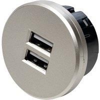 Hera USB double power point, round, stainless steel