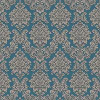 Livingwalls Baroque Wallpaper Metropolitan Stories Non-Woven Lizzy - London 10.05 m x 0.53 m Blue Silver Beige Made in Germany 368985 36898-5