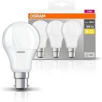 OSRAM LED BASE CLASSIC A / LED lamp, classic bulb shape, with bayonet base: B22d, 8.5 W, 220…240 V, 60 W replacement, frosted, 2700 K, 3pack