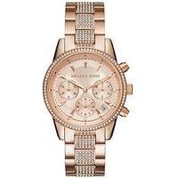 Michael Kors Watch for Women Ritz, Quartz Chronograph Movement, 37 mm Rose Gold Stainless Steel Case with a Stainless Steel Strap, MK6485