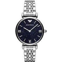 NEW GENUINE EMPORIO ARMANI AR11091 SILVER DARK BLUE DIAL CRYSTALS WOMENS WATCH