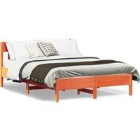 Bed Frame without Mattress Wax Brown 150x200 cm King Size Solid Wood Pine