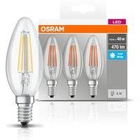 OSRAM LED Base Classic B / LED-lamp in candle shape with E14-base / not dimmable / replacement for 40 Watt / filament style clear / cool white - 4000 Kelvin / pack of 3
