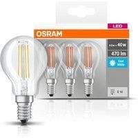 OSRAM LED Base Classic P / LED-lamp in drop shape with E14-base / not dimmable / replacement for 40 Watt / filament style clear / cool white - 4000 Kelvin / pack of 3