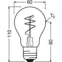 OSRAM Vintage 1906 Classic is a warm white bulb shaped dimmable with a spiral filament. It offers 4.6 W for 470 lm, E27, clear glass, diameter 60 mm, 2200 K.