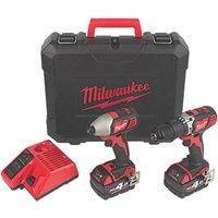 Milwaukee Cordless Drill & Driver Twin Pack Brushed M18 BPP2Q402C 2x 4.0Ah
