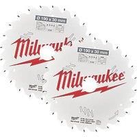 Milwaukee Wood Circular Saw Blades 190mm x 30mm 24T 2 Pack (345GE)