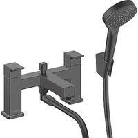 hansgrohe Vernis Shape 2-hole rim mounted bath mixer with diverter valve and Vernis Blend hand shower Vario, matt black, 71462670