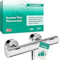 hansgrohe Ecostat Fine - Shower Thermostat Exposed with EcoStop+, Thermostatic Shower Mixer with Safety Stop at 40 °C, Thermostat for Showers, Mixer tap for 1 Function, Chrome, 13324000