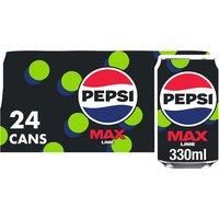 Pepsi Max Lime No Sugar Cola Cans 24 x 330ml