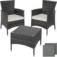 Steel Poly Rattan Garden Furniture Set Patio Wicker 2x Chair 1x Table grey new