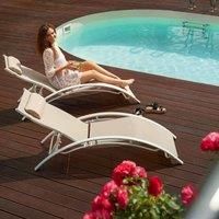 tectake Set of 2 Alina sun loungers - beige