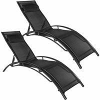 Set of 2 Alina sun loungers - garden lounger, reclining sun lounger, garden sun lounger - black