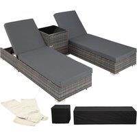 2x Aluminium Rattan Day Bed Table Set Lounger Upholstery Protection Covers Grey