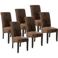 TecTake 6 Dining Chairs With Ergonomic Seat Shape - Brown And High Gloss Solid Hardwood
