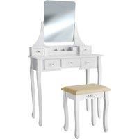 tectake Dressing table Claire with 5 drawers for storage , Includes stool and mirror - white