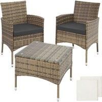Steel Poly Rattan Garden Furniture Set Patio Wicker 2x Chair Table Natural New