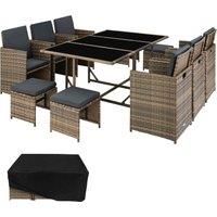 Tectake - Rattan garden furniture set Malaga 6+4+1 with protective cover - garden tables and chairs, garden furniture set, outdoor table and chairs