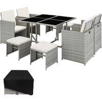 tectake Rattan garden furniture set Bilbao 4+4+1 with protective cover - light grey