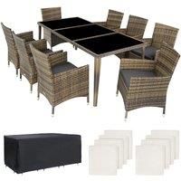 tectake Rattan garden furniture set Monaco aluminium with protective cover - nature