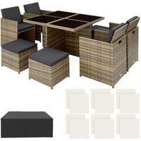 Poly Rattan Furniture Cube Set Dining Room Wicker 8 Seater Table Garden Patio