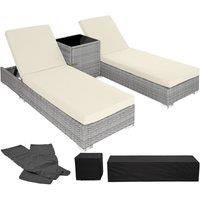 2x Aluminium Rattan Loungers Table Set Sun Canopy Recliner Outdoor Garden New