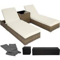 2x Aluminium Rattan Loungers Table Set Sun Canopy Recliner Outdoor Garden New